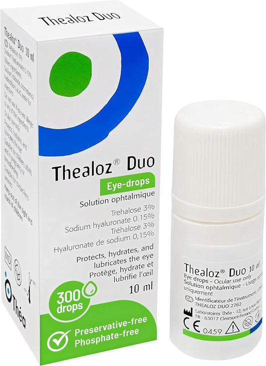 Thealoz Duo Eye Drops - Clinically Proven Formula for Dry Eyes, Hydration with Hyaluronic Acid & Trehalose, Soothes & Lubricates, Tear Film Stabilization, Contact Lens Compatible - 10 ml (300 Drops)